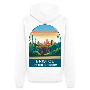 Bristol Skyline UK Travel Poster Illustration - Unisex Premium Organic Zip Hoodie - white - Back - Thijin (182cm)