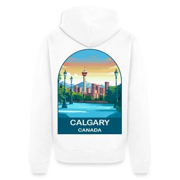 Calgary Canada Tower & Mountains Travel Art - Unisex Premium Organic Zip Hoodie - white - Back - Thijin (182cm)