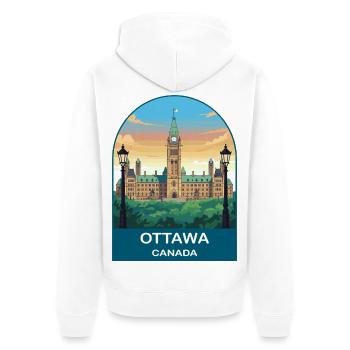Art de voyage sur la Colline du Parlement Canada, Ottawa Canada - Veste à capuche bio Premium Unisexe - blanc - Dos - Thijin (182cm)