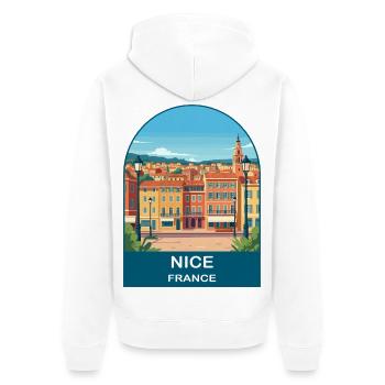 Nice France Riviera Vintage Travel Poster Art - Unisex Premium Organic Zip Hoodie - white - Back - Thijin (182cm)