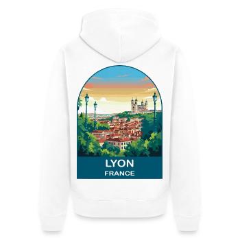 Lyon France City Skyline Vintage Travel Poster - Unisex Premium Organic Zip Hoodie - white - Back - Thijin (182cm)