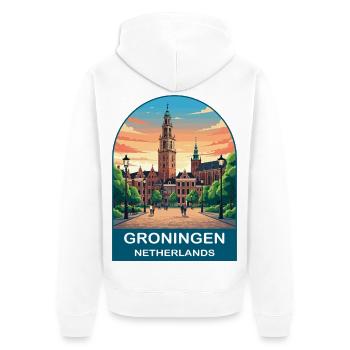 Affiche de voyage Groningue, Pays-Bas, Martinitoren, - Veste à capuche bio Premium Unisexe - blanc - Dos - Thijin (182cm)