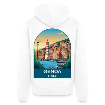 Genoa Italy Vintage Travel Poster Art - Unisex Premium Organic Zip Hoodie - white - Back - Thijin (182cm)
