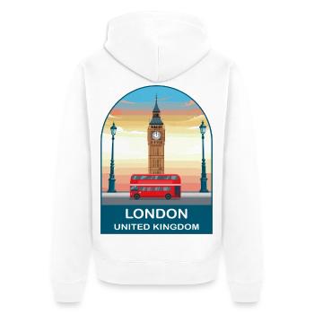 London UK Vintage Travel Poster Art - Unisex Premium Bio Zip Hoodie - Weiß - Hinten - Thijin (182cm)