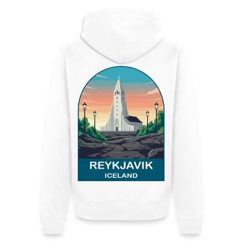 Reykjavik Island Vintage-Reiseplakat - Unisex Premium Bio Zip Hoodie - Weiß - Hinten - Thijin (182cm)