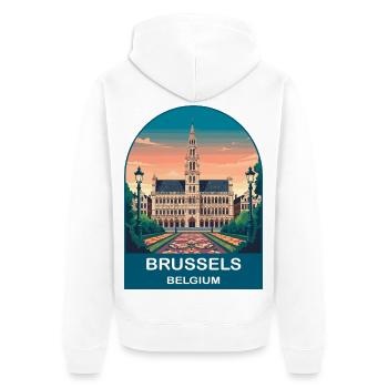 Brussels Belgium Vintage Travel Poster - Unisex Premium Organic Zip Hoodie - white - Back - Thijin (182cm)