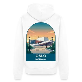 Oslo, Norwegen Vintage-Reiseplakat-Kunst - Unisex Premium Bio Zip Hoodie - Weiß - Hinten - Thijin (182cm)