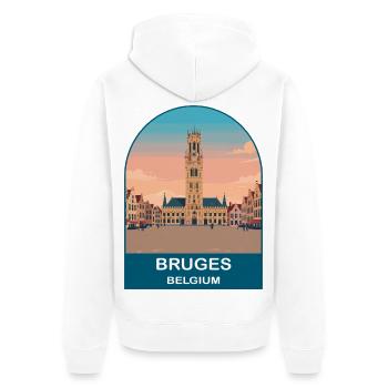 Brügge Belgien Vintage-Reiseplakat-Kunst - Unisex Premium Bio Zip Hoodie - Weiß - Hinten - Thijin (182cm)