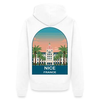 Nice France Riviera Vintage Travel Poster Art - Unisex Premium Organic Zip Hoodie - white - Back - Thijin (182cm)