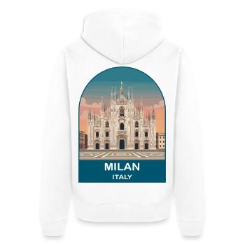 Milan, Italie, affiches de voyage vintage - Veste à capuche bio Premium Unisexe - blanc - Dos - Thijin (182cm)