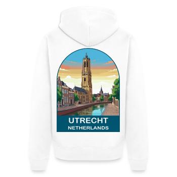 Utrecht Netherlands Dom Tower Vintage Travel Art - Unisex Premium Organic Zip Hoodie - white - Back - Thijin (182cm)