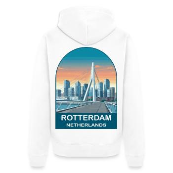 Rotterdam Netherlands Skyline Vintage Travel Art - Unisex Premium Organic Zip Hoodie - white - Back - Thijin (182cm)