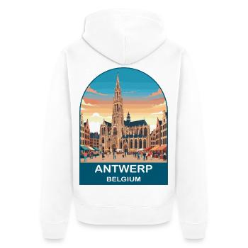 Antwerp Belgium Vintage Travel Poster Art - Unisex Premium Organic Zip Hoodie - white - Back - Thijin (182cm)