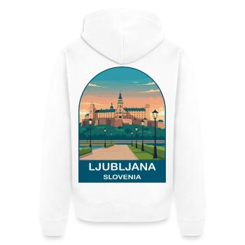 Affiche de voyage vintage à Ljubljana Slovénie - Veste à capuche bio Premium Unisexe - blanc - Dos - Thijin (182cm)