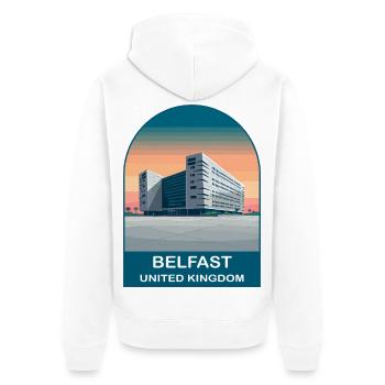 Belfast UK Vintage Travel Poster Art - Unisex Premium Organic Zip Hoodie - white - Back - Thijin (182cm)