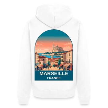 Poster de voyage vintage à Marseille, France, Port City - Veste à capuche bio Premium Unisexe - blanc - Dos - Thijin (182cm)