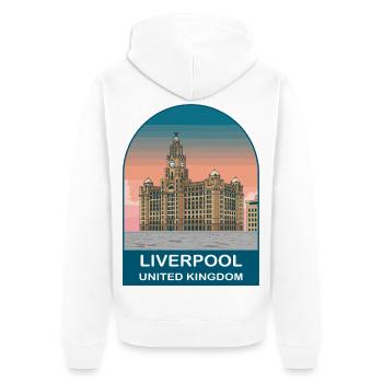Liverpool UK Vintage-Reiseplakat-Kunst - Unisex Premium Bio Zip Hoodie - Weiß - Hinten - Thijin (182cm)