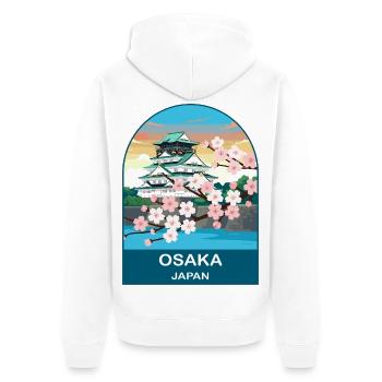 Osaka Japan Vintage Travel Poster Art - Unisex Premium Organic Zip Hoodie - white - Back - Thijin (182cm)