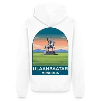 Affiche d’art de voyage vintage en Mongolie à Oulan-Bator - Veste à capuche bio Premium Unisexe - blanc - Dos - Thijin (182cm)