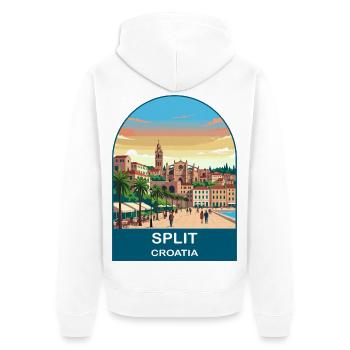 Split Croatia Vintage Travel Poster Art - Unisex Premium Organic Zip Hoodie - white - Back - Thijin (182cm)