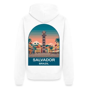 Salvador Brazil Pelourinho Travel Poster Art - Unisex Premium Organic Zip Hoodie - white - Back - Thijin (182cm)