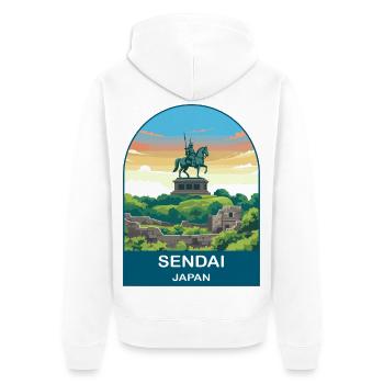 Statue de samouraï au Japon de Sendai Art de voyage vintage - Veste à capuche bio Premium Unisexe - blanc - Dos - Thijin (182cm)