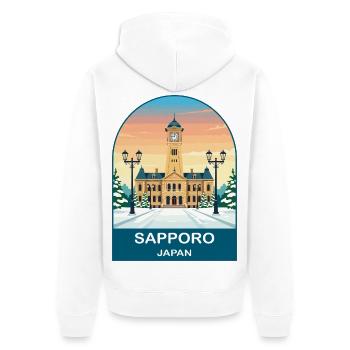 Sapporo Japan Uhrturm Vintage-Schnee-Reisekunst - Unisex Premium Bio Zip Hoodie - Weiß - Hinten - Thijin (182cm)