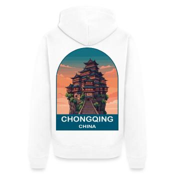 Affiche de voyage vintage de Chongqing, Chine Hongyadong - Veste à capuche bio Premium Unisexe - blanc - Dos - Thijin (182cm)