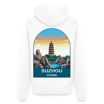 Suzhou China Classical Garden Vintage Travel Art - Unisex Premium Organic Zip Hoodie - white - Back - Thijin (182cm)