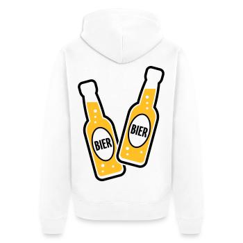 2 Bierflaschen Stoßen An (Bier Biertrinker POS 2C) - Unisex Premium Bio Zip Hoodie - Weiß - Hinten - Thijin (182cm)