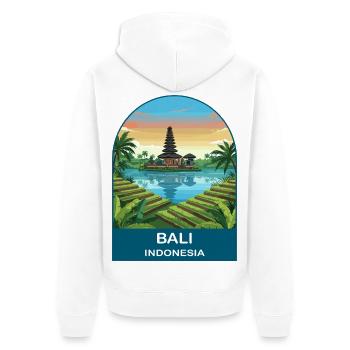 Bali Indonesia Temple Vintage Travel Illustration - Unisex Premium Organic Zip Hoodie - white - Back - Thijin (182cm)