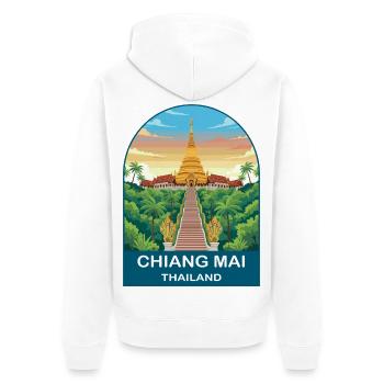Chiang Mai Thailand Doi Suthep Reiseplakat-Kunst - Unisex Premium Bio Zip Hoodie - Weiß - Hinten - Thijin (182cm)