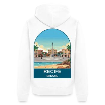 Recife Brazil Vintage Beach & City Travel Art - Unisex Premium Organic Zip Hoodie - white - Back - Thijin (182cm)