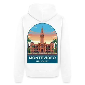 Montevideo Uruguay Palacio Salvo Reiseplakat - Unisex Premium Bio Zip Hoodie - Weiß - Hinten - Thijin (182cm)