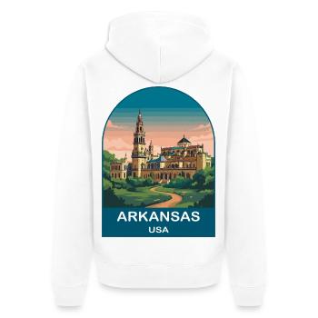 Arkansas USA Vintage Travel Poster Art - Unisex Premium Organic Zip Hoodie - white - Back - Thijin (182cm)