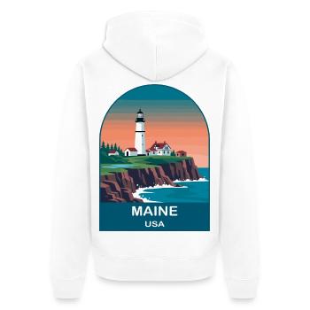 Art d’affiches de voyage vintage Maine USA - Veste à capuche bio Premium Unisexe - blanc - Dos - Thijin (182cm)