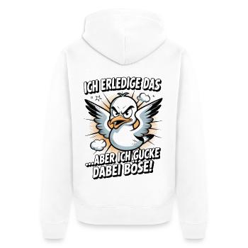 Ich erledige das  Möwe Witziger Vogel - Unisex Premium Bio Zip Hoodie - Weiß - Hinten - Thijin (182cm)