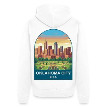 Oklahoma City USA Vintage-Reiseplakat - Unisex Premium Bio Zip Hoodie - Weiß - Hinten - Thijin (182cm)