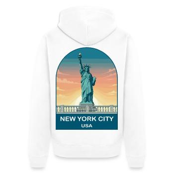 New York City USA Vintage Travel Poster - Unisex Premium Organic Zip Hoodie - white - Back - Thijin (182cm)