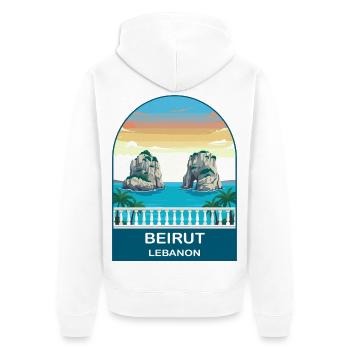 Beirut Lebanon Pigeon Rocks Vintage Travel Poster - Unisex Premium Organic Zip Hoodie - white - Back - Thijin (182cm)