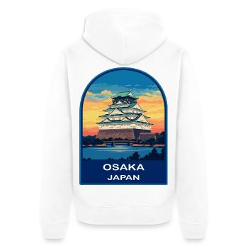 Osaka Castle Japan Retro Sunset Travel Badge - Unisex Premium Organic Zip Hoodie - white - Back - Thijin (182cm)