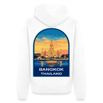 Bangkok Wat Arun Thaïlande Voyage Rétro Sunset Badg - Veste à capuche bio Premium Unisexe - blanc - Dos - Thijin (182cm)