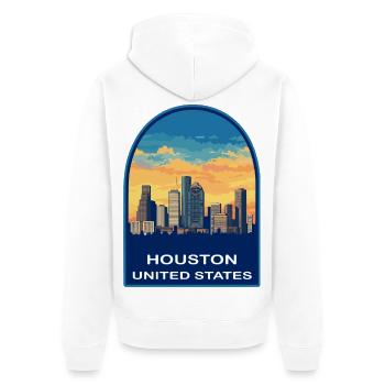 Houston Texas Skyline Retro Sonnenuntergangs-Reiseabzeichen - Unisex Premium Bio Zip Hoodie - Weiß - Hinten - Thijin (182cm)