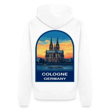 Insigne rétro de voyage rétro de la cathédrale de Cologne au Rhin - Veste à capuche bio Premium Unisexe - blanc - Dos - Thijin (182cm)