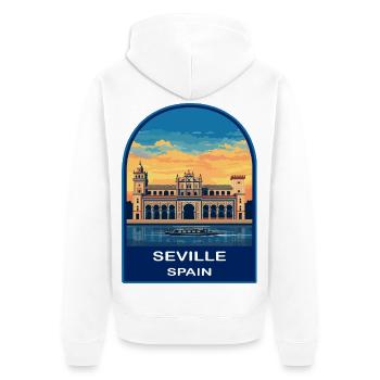 Séville, Espagne, Insigne Rétro Sunset de la Plaza de España - Veste à capuche bio Premium Unisexe - blanc - Dos - Thijin (182cm)