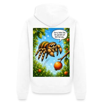 Niedliche Springspinne mit Wortspiel-Humor - Unisex Premium Bio Zip Hoodie - Weiß - Hinten - Thijin (182cm)