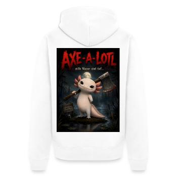 Axe-a-lotl – Süßes Horror Axolotl mit Axt - Unisex Premium Bio Zip Hoodie - Weiß - Hinten - Thijin (182cm)