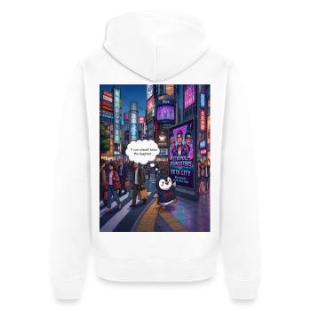 Beak in Japan -  Penguin Tokyo Band Humor Design - Unisex Premium Bio Zip Hoodie - Weiß - Hinten - Thijin (182cm)
