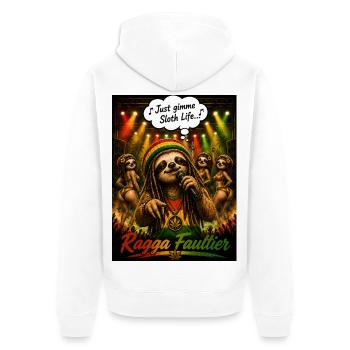 Ragga Faultier – Just Gimme Sloth Life Reggae - Unisex Premium Bio Zip Hoodie - Weiß - Hinten - Thijin (182cm)