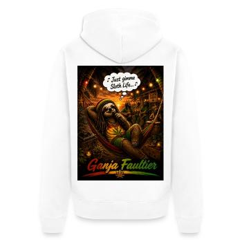 Ganja Faultier – Reggae Faultier mit Tropen-Vibes - Unisex Premium Bio Zip Hoodie - Weiß - Hinten - Thijin (182cm)
